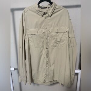Men’s REI Beige Long Sleeve Vented Button-Up Hiking Shirt